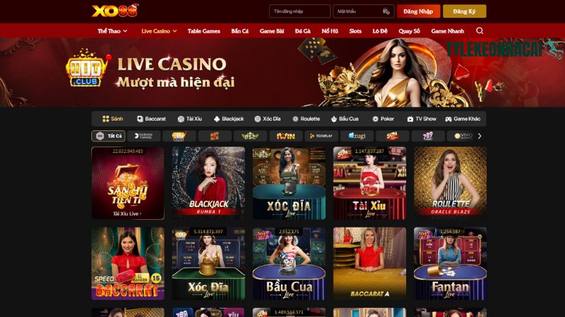 XO88 tái hiện không gian cá cược đẳng cấp với hàng loạt trò chơi kinh điển tại live casino
